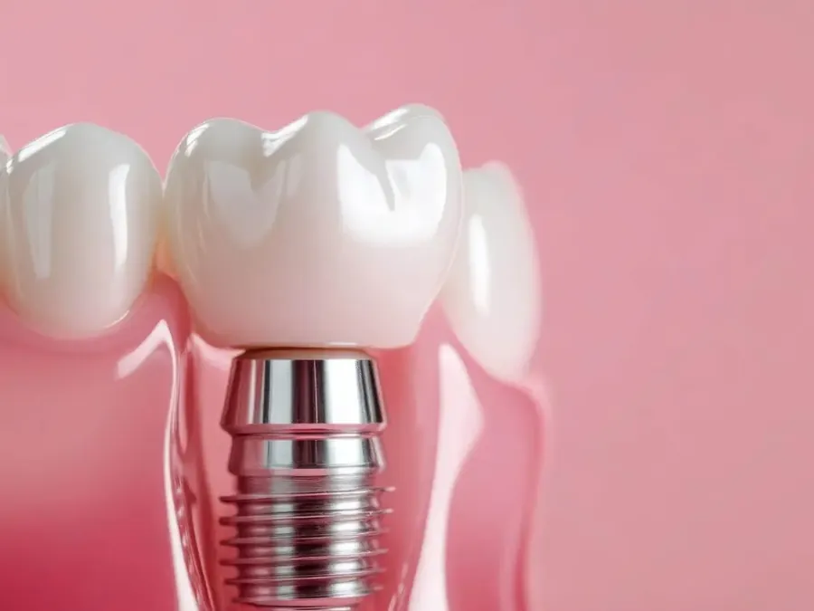 Modelo de implante dentário unitário com coroa sobre pino de titânio